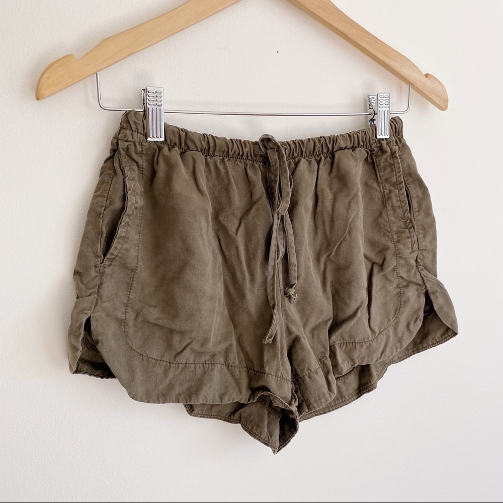 Brandy Melville Olive Sage Green Paper Bag Tie Front High Waisted Shorts - Picture 2 of 5